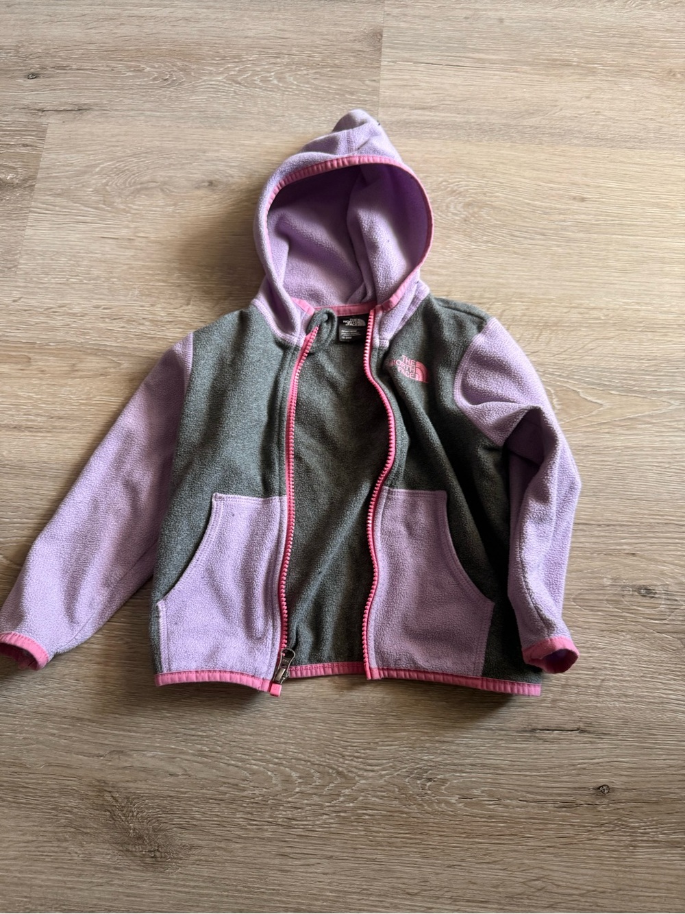 The North Face Girls Hooded Fleece Jacket - Lavender, Gray & Pink Trim